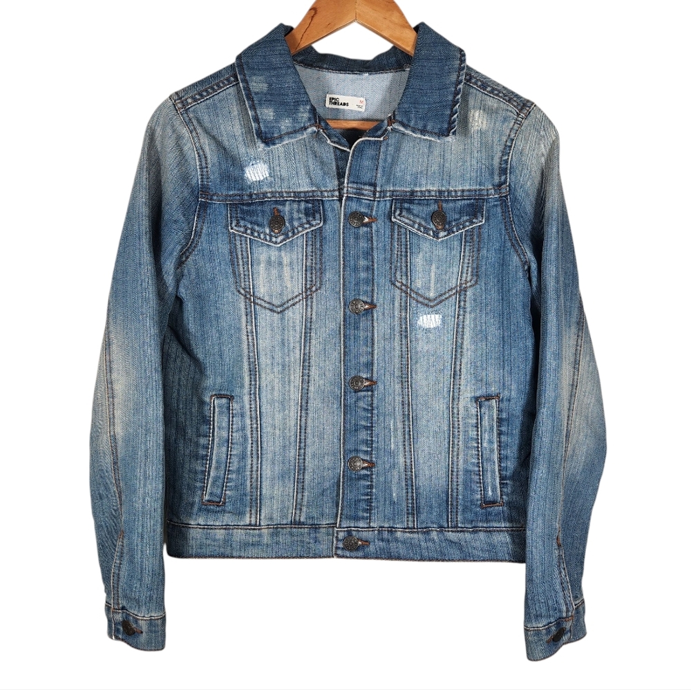 Epic Threads Raw Hem Womens Denim Jean Jacket Sz Medium Distressed